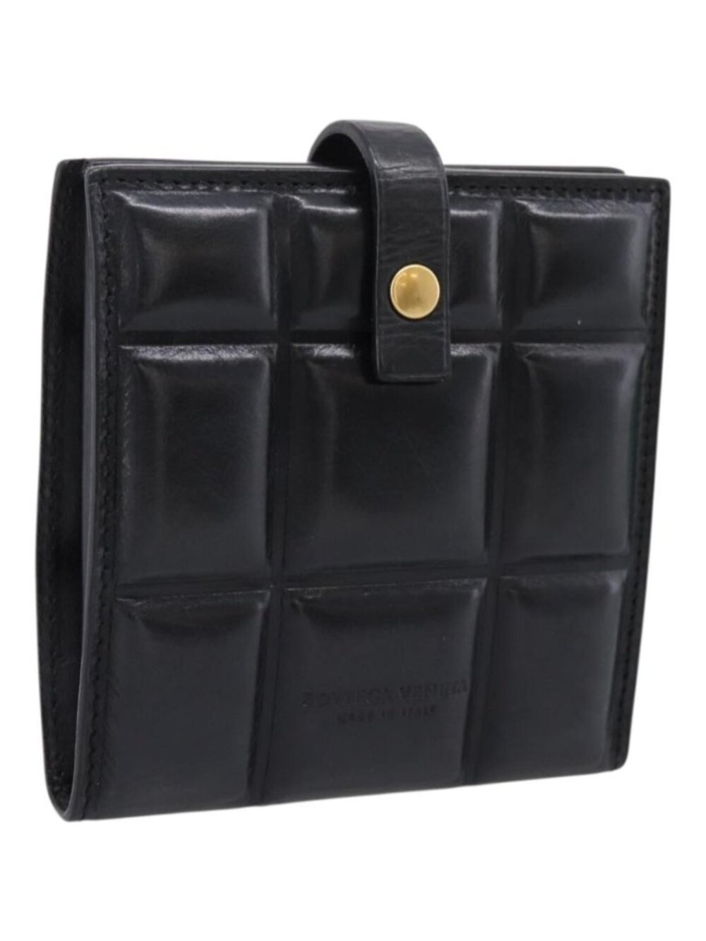 Bottega Veneta Padded Compact Wallet Leather Black Gold Tone
